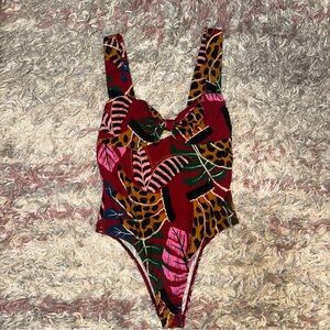 FARM Rio Red and Pink Tropical Bodysuit